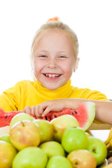Fototapeta na wymiar Girl eats fruit