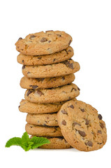Chocolate cookies with mint leaves