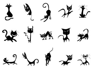 cartoon Black cat silhouettes