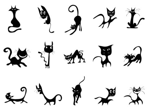 cartoon Black cat silhouettes