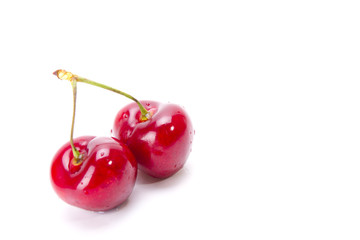 fresh cherry, two fresh cherries in one stem