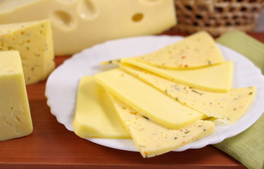 Different varieties of cheese slices
