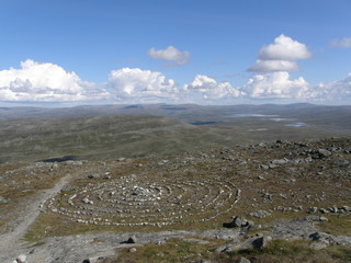 Sacred Sami circle on the top of Saana mountain, Lapland