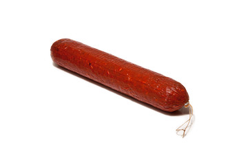 Large Chorizo sausage  isolated on a white studio background.