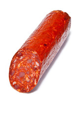 Large Chorizo sausage  isolated on a white studio background.