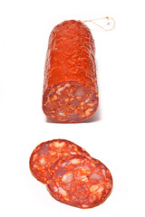 Large Chorizo sausage  isolated on a white studio background.