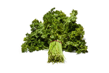 Large bunch of parsley isolated on a white studio background.