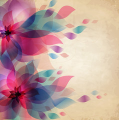 Obraz premium Abstrakcjonistyczny kolorowy tło z kwiatami, wakacyjna rocznik karta