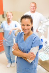 Obraz premium Young dentist dental team in stomatology clinic