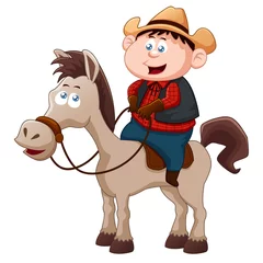 Deurstickers Wilde Westen Kleine Cowboy rijpaard Vectorbeelden