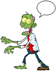Cartoon Zombie Walking With Hands In Front With Speech Bubble