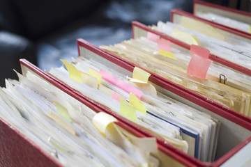 file folders, close up, selective focus,