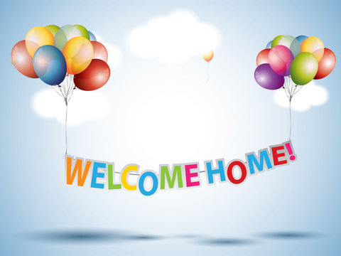 Welcome Home Text With Colorful Balloons