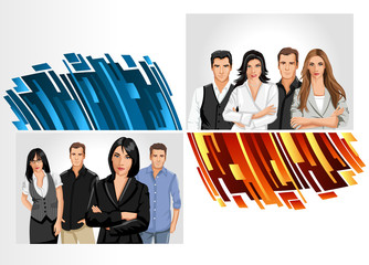 Blue and orange template for brochure with business people