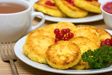 Sweet cheese pancakes on a plate
