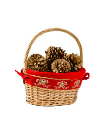 Fototapeta na wymiar Christmas basket of pine cones