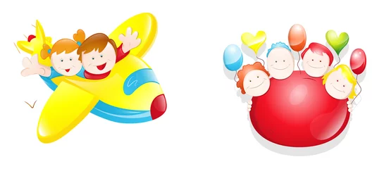 Cercles muraux Avion, ballon Illustrations vectorielles pour enfants