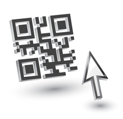 3D QR Code with mouse arrow, vector