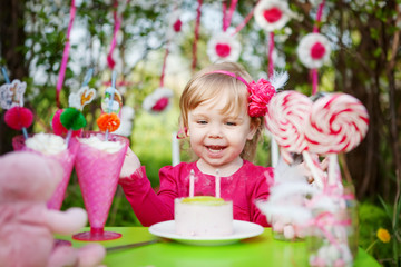 happy girl with birthday cake - 45058743