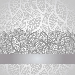 Luxury silver leaves lace border and background
