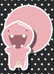 Card with cute colorful monsters, vector