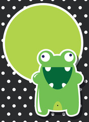 Card with cute colorful monsters, vector