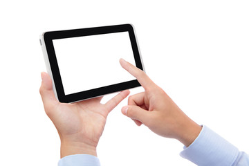 business man finger touch tablet pc