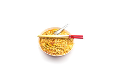 instant noodles on white background.