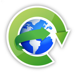 Blue globe an arrow cycles illustration