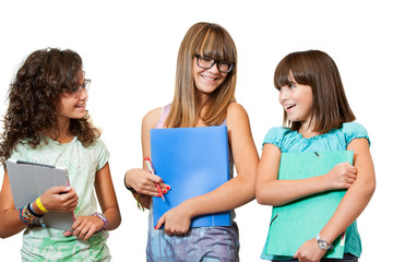 Portrait of teenage students with files.