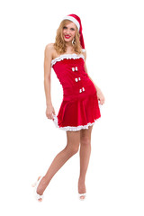 woman wearing santa claus clothes posing