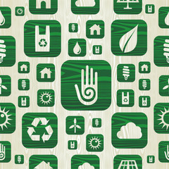 Environmental green icons pattern in organic wood