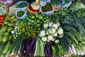 Various vegetables on the Asian food market