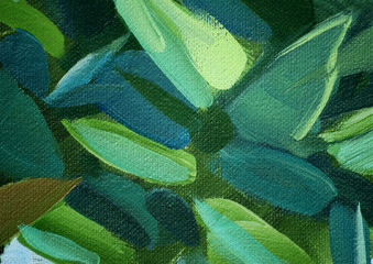 painting by oil on a canvas, green leaves, illustration, backgro