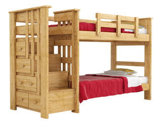 Wooden double bunk bed - obrazy, fototapety, plakaty