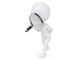 3d humanoid character with a magnifier