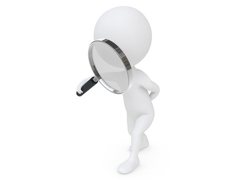 3d humanoid character with a magnifier