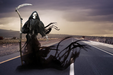 Grim reaper/ angel of death on a meadow
