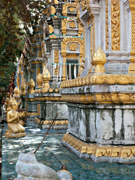 Tombstones at temple in Cambodia