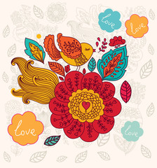 Vector floral background with bird