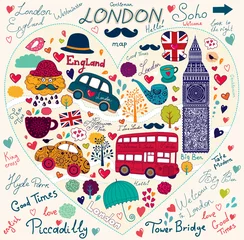 Cercles muraux Doodle Ensemble de symboles et de monuments de Londres vectorielles