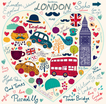Vector set of London symbols and landmarks