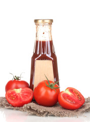 Tomato sauce in bottle isolated on white
