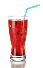 A glass of fresh watermelon juice isolated on white