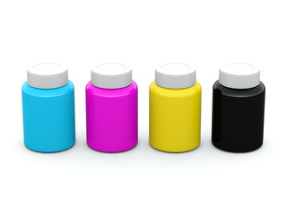 CMYK paint bottles