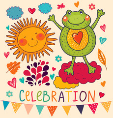 Holiday vector card with funny frog