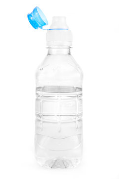 Plastic water bottle over white