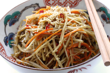 kinpira gobo, sauteed burdock root and carrot, japanese cuisine