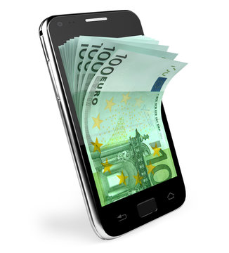 Smart phone with money concept. Euro.
