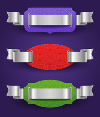Ornate color frames with silver ribbons - vector illustration